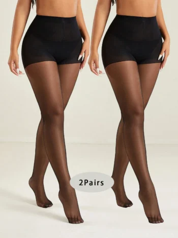 2Pairs Women Sexy Tights Fashionable Minimalist Pantyhose - Black