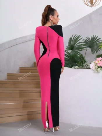 Modphy New Arrival Colorblock Sexy Long Sleeve Bodycon Dress - IMG 1