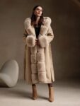 Anewsta Oversized Fuzzy Collar Wool Blend Long Coat With Belt