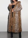 DivaQ Hooded Leopard Print Faux Fur Long Coat