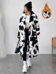 EZwear Women’s Cow Print Faux Fur Long Coat For Women’s