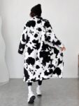 EZwear Women’s Cow Print Faux Fur Long Coat For Women’s