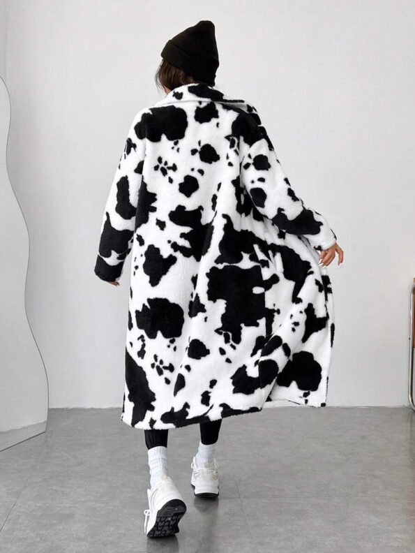 EZwear Women's Cow Print Faux Fur Long Coat For Women's - IMG 1