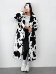 EZwear Women’s Cow Print Faux Fur Long Coat For Women’s