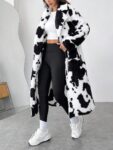 EZwear Women’s Cow Print Faux Fur Long Coat For Women’s