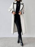 Fashionable Long Sleeve Knitted Blend Coat For Classic Women’s – Beige