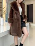 Fluffy Long Sleeve Fashion Elegant Faux Fur Trimmed Warm Coat For Women