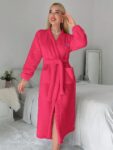 Heart Embroidery Dual Pocket Belted Teddy Robe