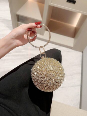 Moonlit EveBag Women's Fashion Round Ball-Shaped Rhinestone-Studded Glitter Evening Bag - IMG1