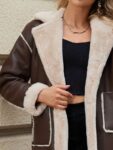 Women’s Shearling Lapel Drop Shoulder Faux Fur Lined Long Leather Jacket, Autumn Winter