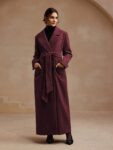 Women’s Wool Blend Midi Length Tied Waist Notch Lapel Coat