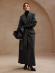 Women’s Wool Blend Midi Length Tied Waist Notch Lapel Coat