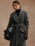 Women’s Wool Blend Midi Length Tied Waist Notch Lapel Coat