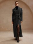 Women’s Wool Blend Midi Length Tied Waist Notch Lapel Coat